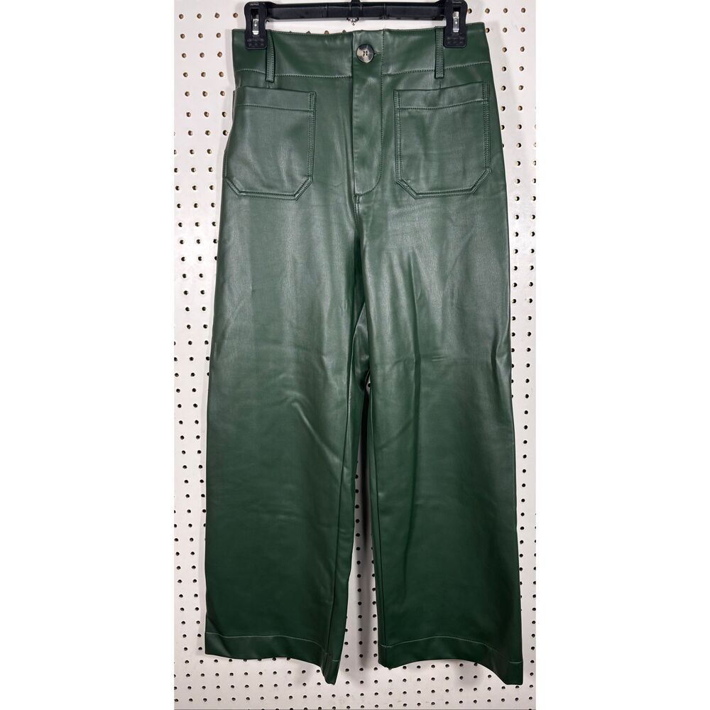 Anthropologie Maeve Green Faux Leather Colette Wide Leg Pants | Size 27